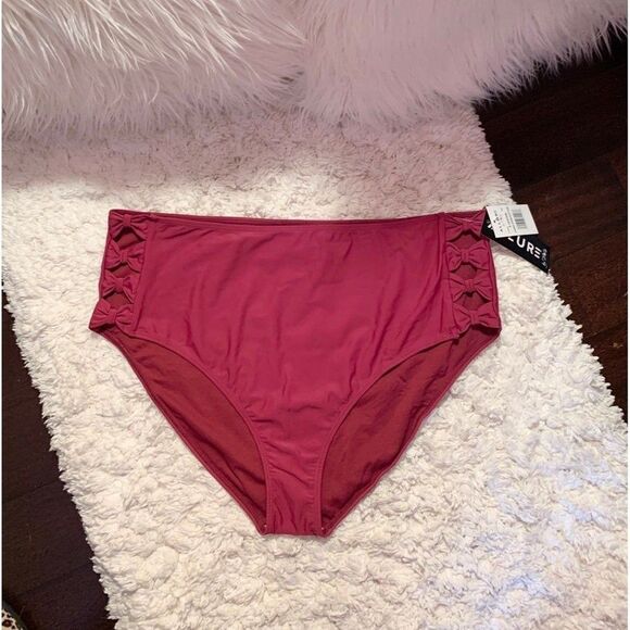 Allure IMG Maroon Cutout Bow Sides Bikini Brief Swim Bottom Plus Size 20-22 - Picture 3 of 9
